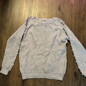 Gray Open Shoulder Sweater with Pearl Detail